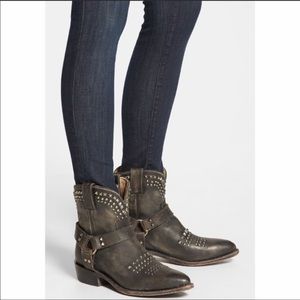 Frye Billy Biker Short Harness Black Ankle Booties